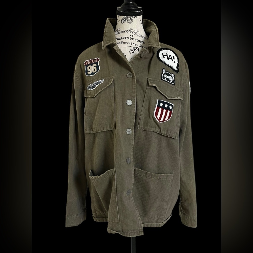Sadie & Sage Olive Utility Jacket with Patches